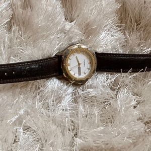 Fossil Two Toned Analog Watch- Brown Leather Strap